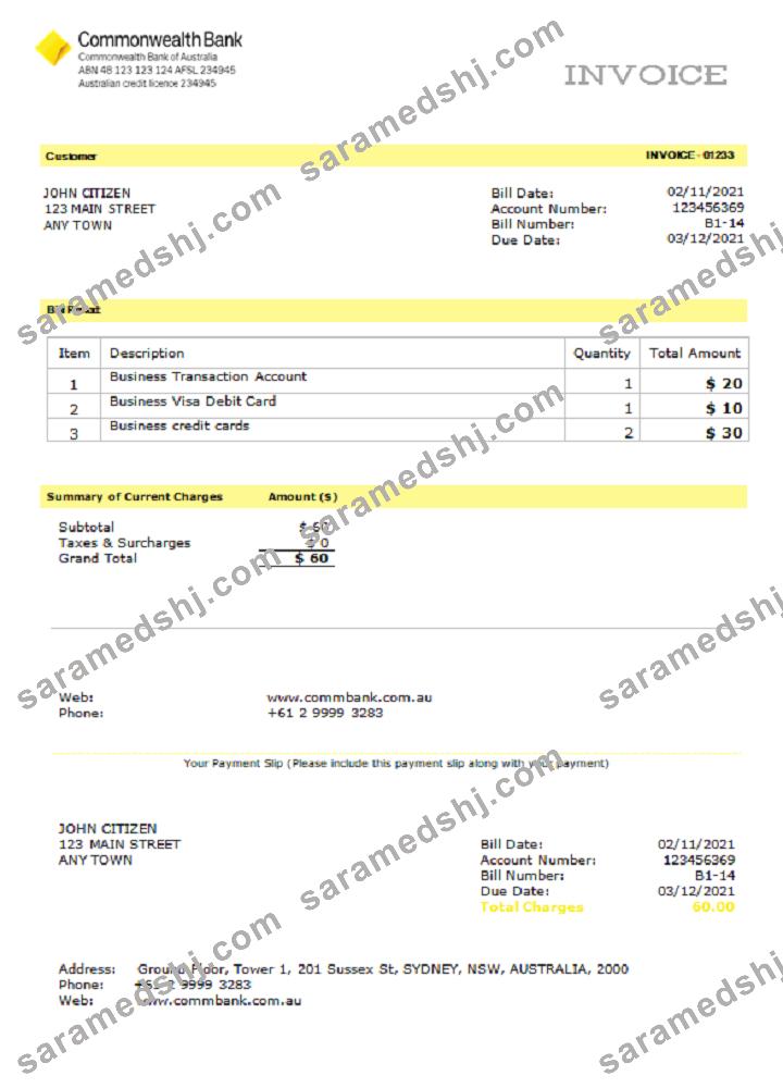 USA Commonwealth invoice